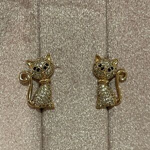 1.30Ct Round Cut Real Moissanite Kitty Cat Hoop Earrings 14K Yellow Gold Plated